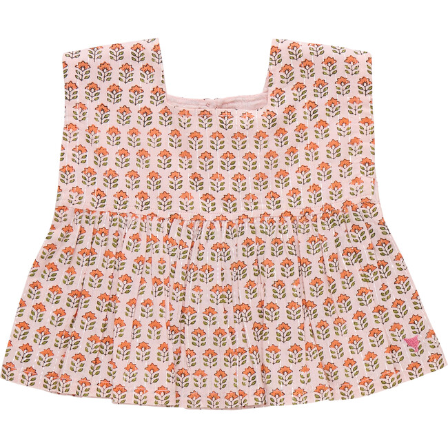 Girls Kamari Top, Pink Prairie Block Print