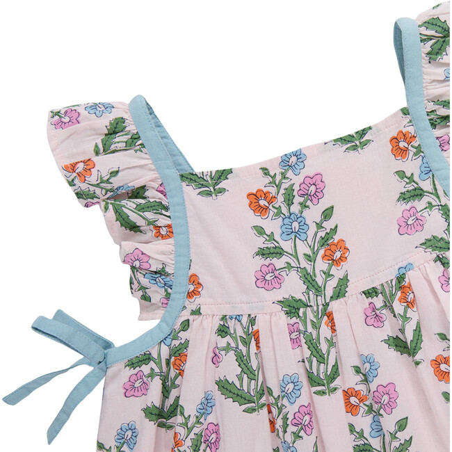 Girls Ailee Dress, Pink Dewdrop Block Print Spring