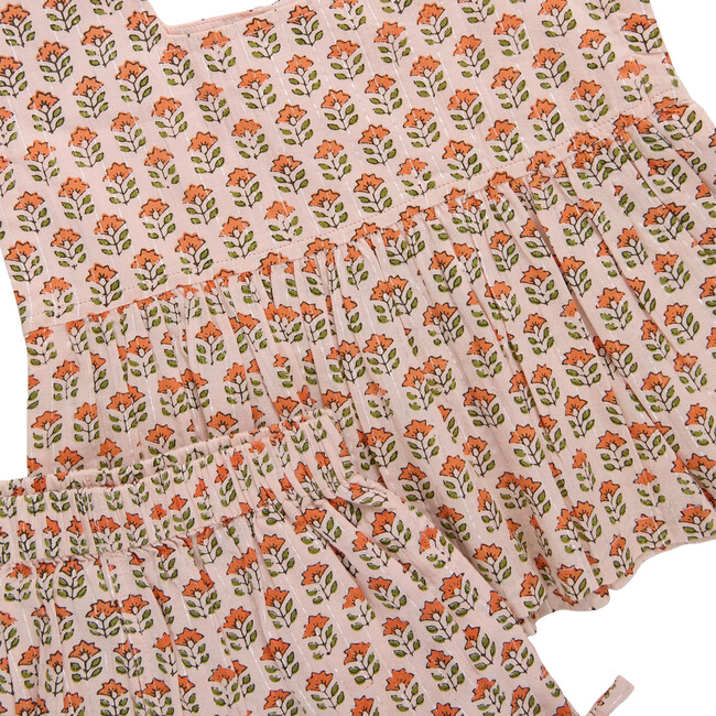 Girls Kamari Top, Pink Prairie Block Print