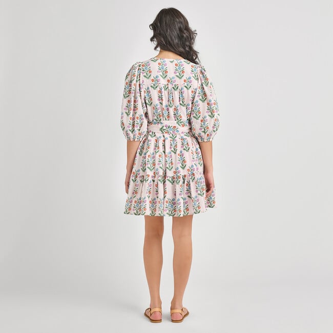 Womens Short Indira Dress, Pink Dewdrop Block Print Spring - Dresses - 3