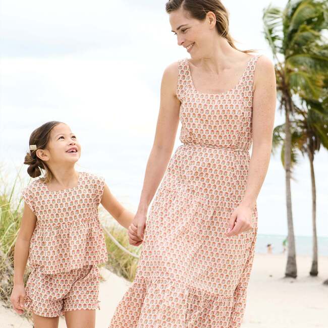 Girls Kamari Top, Pink Prairie Block Print - Blouses - 3