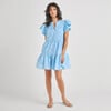 Womens Kalani Ruffle Dress, Blue Dewdrop Block Print - Dresses - 1 - thumbnail