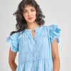 Womens Kalani Ruffle Dress, Blue Dewdrop Block Print - Dresses - 2 - thumbnail