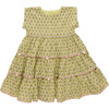 Girls Peachy Dress, Green Prairie Block Print Spring - Dresses - 1 - thumbnail