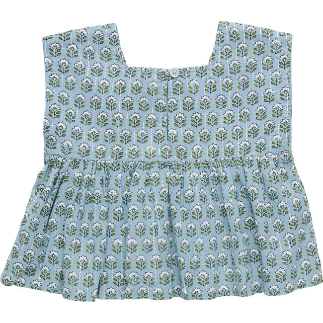 Girls Kamari Top, Blue Prairie Block Print - Blouses - 5
