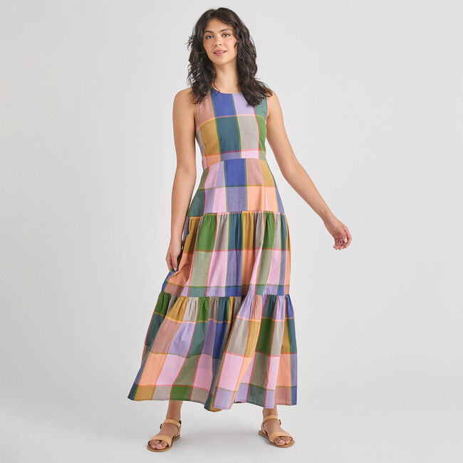 Womens Sleeveless Parker Dress, Plaid Madras Spring