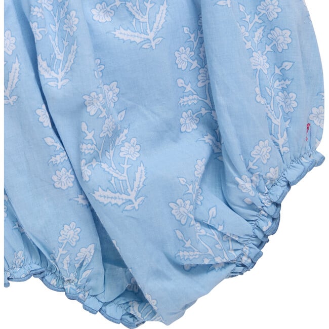 Baby Girls Harper Bubble, Blue Dewdrop Block Print - Rompers - 4