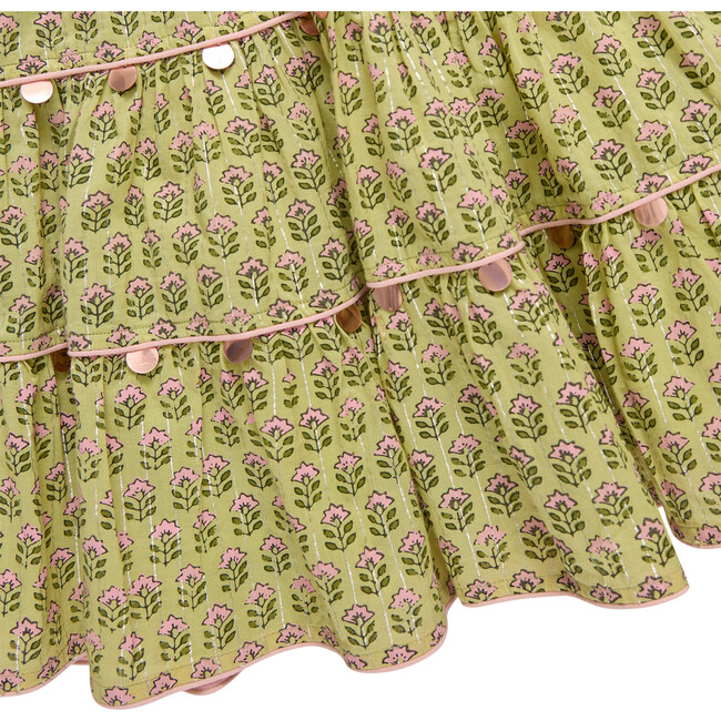 Girls Peachy Dress, Green Prairie Block Print Spring - Dresses - 4