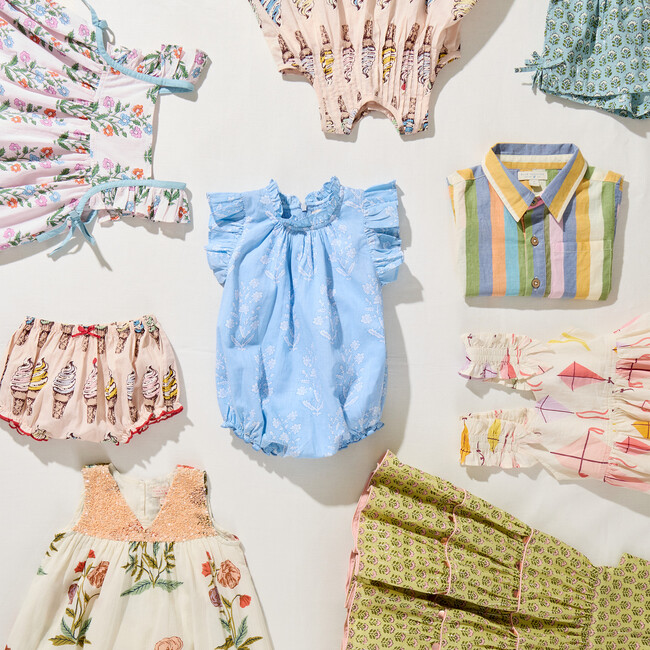 Girls Peachy Dress, Green Prairie Block Print Spring - Dresses - 5