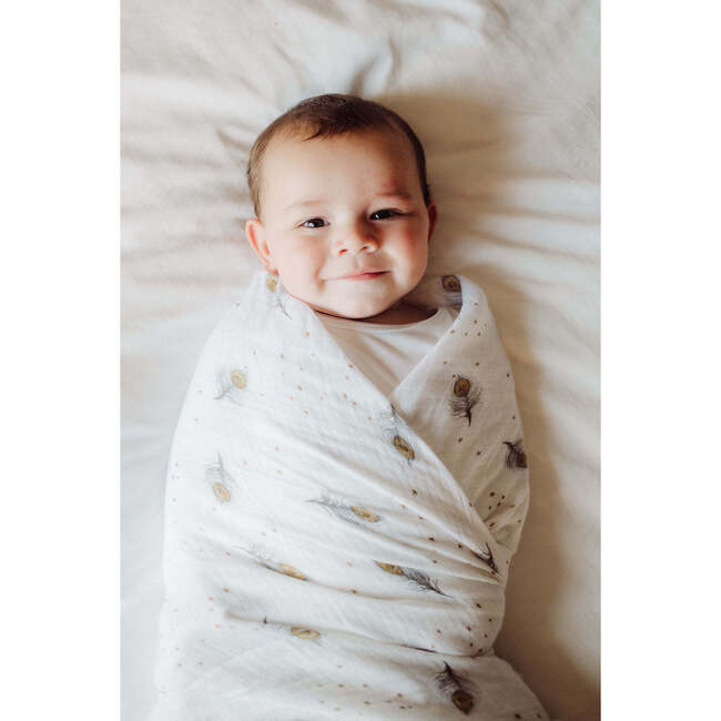Organic Cotton Muslin Swaddle, Magical Feathers