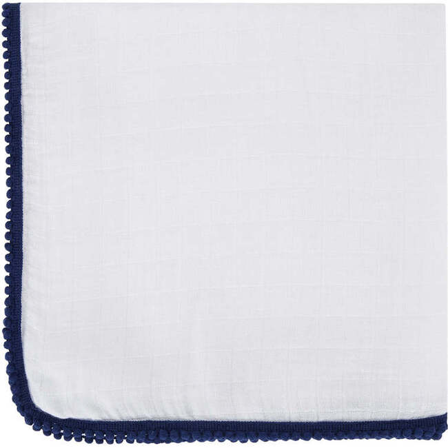 Bamboo Pom Pom Swaddle, Navy