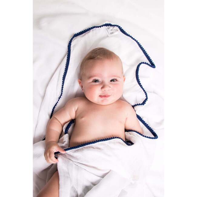 Bamboo Pom Pom Swaddle, Navy
