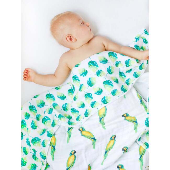 Organic Muslin Four-Layer Reversible Snug Blanket, Parrot