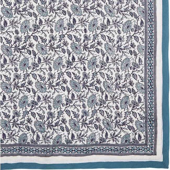 Block-Printed Cotton Crib Quilt, Provence Blue - Quilts - 4