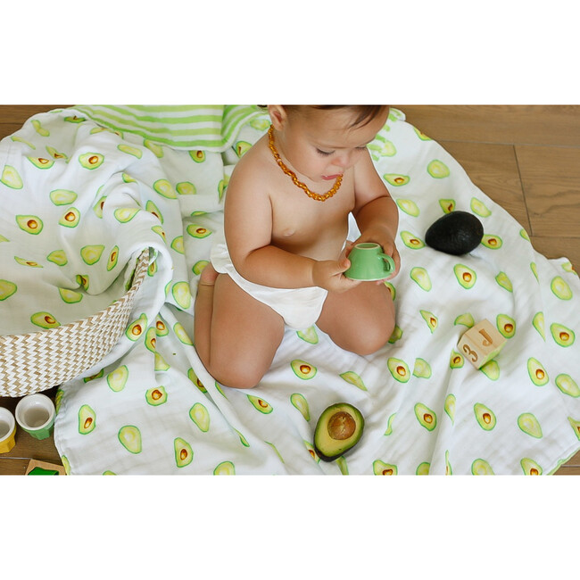 Organic Muslin Four-Layer Reversible Snug Blanket, Avocado - Blankets - 6