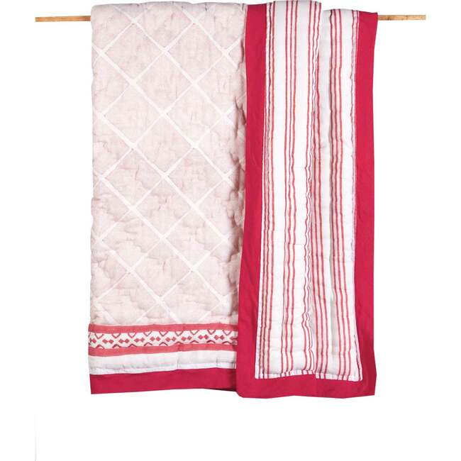 Block-Printed Cotton Crib Quilt, Cairo Pink