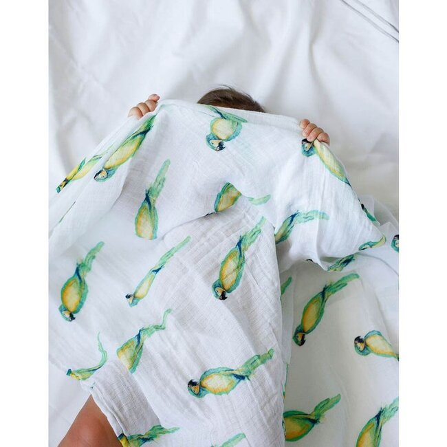 Organic Cotton Muslin Swaddle, Parrot - Swaddles - 3