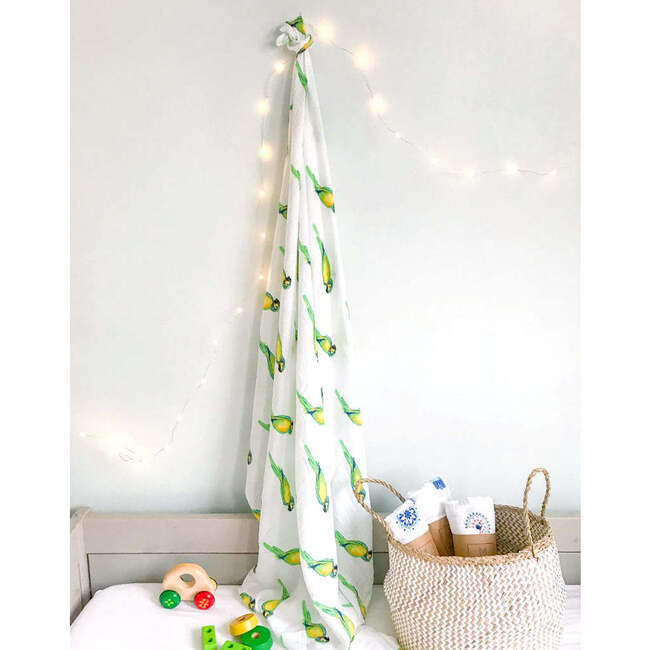 Organic Cotton Muslin Swaddle, Parrot - Swaddles - 4