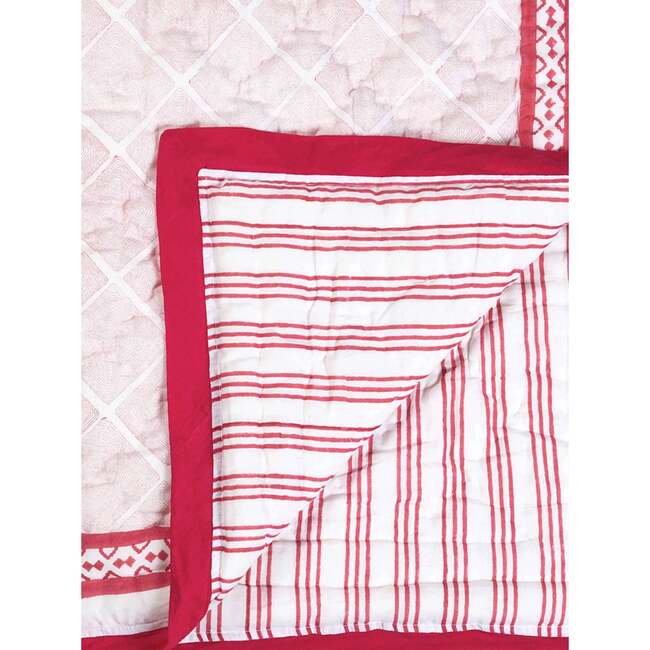Block-Printed Cotton Crib Quilt, Cairo Pink - Quilts - 4