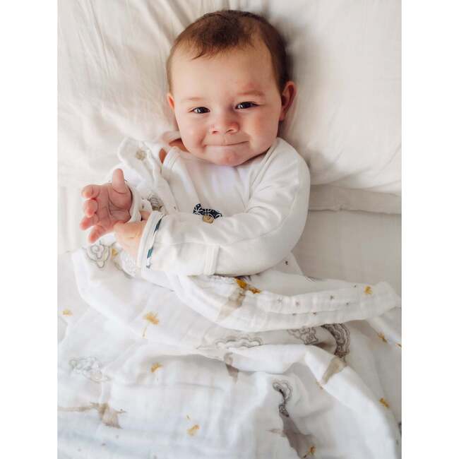 Organic Muslin Four-Layer Reversible Snug Blanket, Peace On Earth