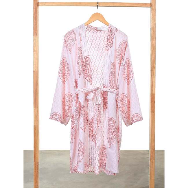 Block-Printed Cotton Women's Robe, Pink City