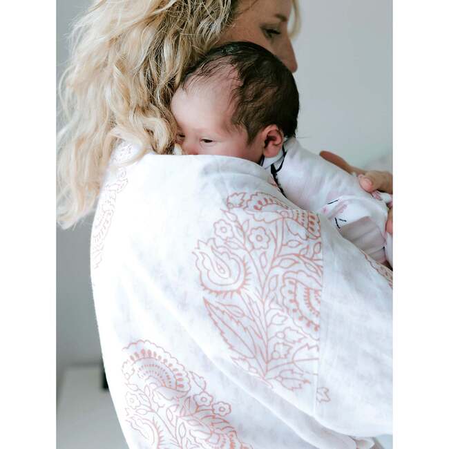 Block-Printed Cotton Women's Robe, Pink City