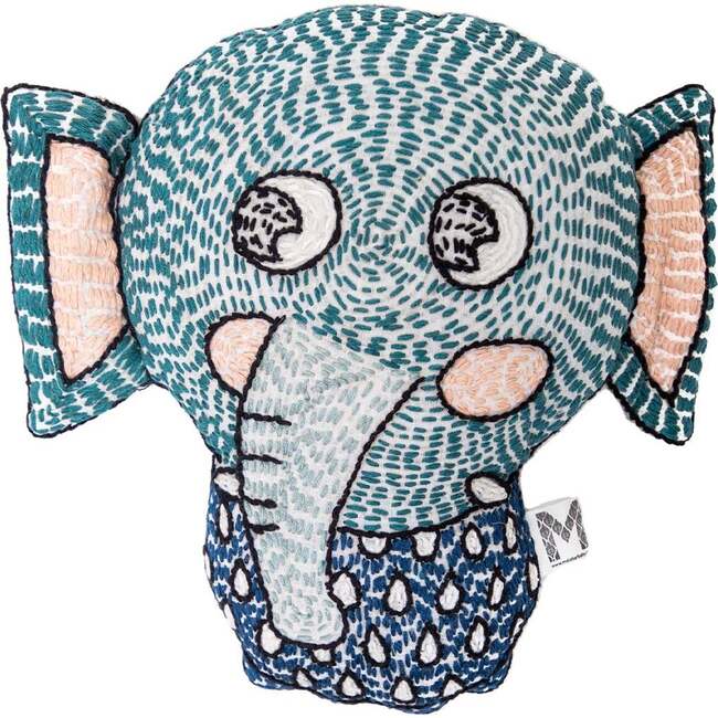 Handmade Kantha Stitched Bedtime Buddy, Elli the Elephant