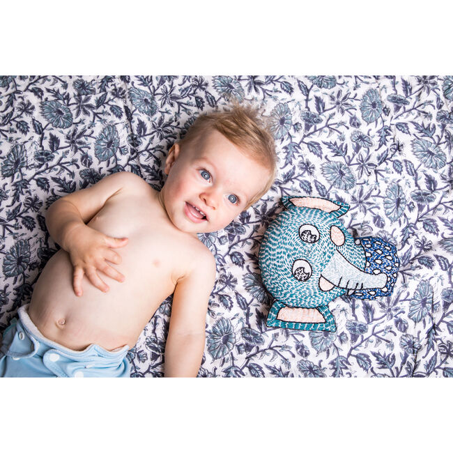 Handmade Kantha Stitched Bedtime Buddy, Elli the Elephant - Plush - 3