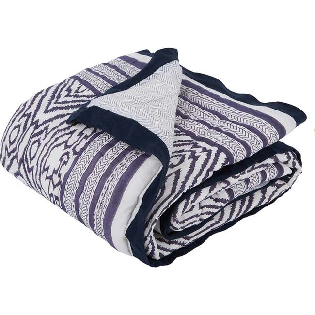 Block-Printed Cotton Crib Quilt, Southside Blue