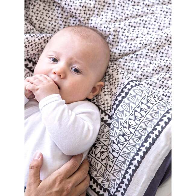 Block-Printed Cotton Crib Quilt, Greenwich