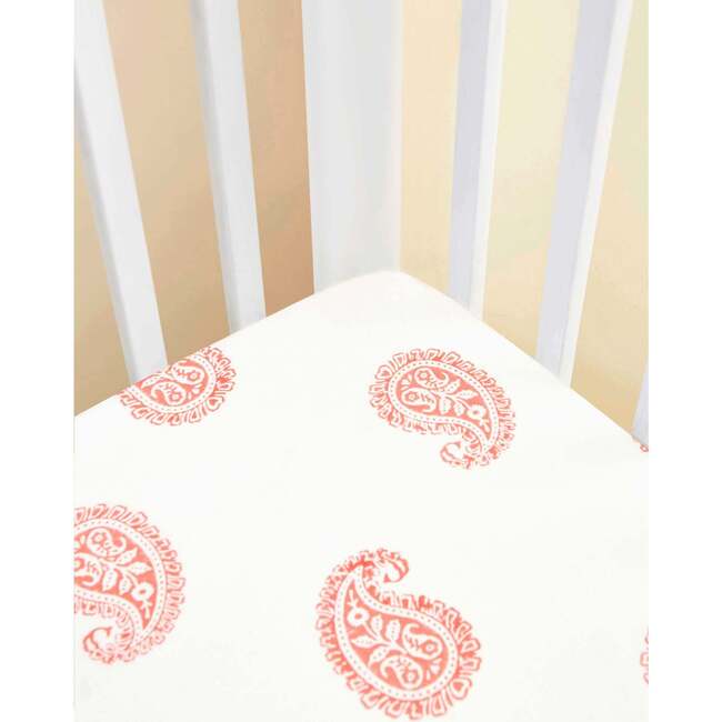Block-Printed Cotton Fitted Crib Sheet, Pink City