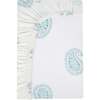 Block-Printed Cotton Fitted Crib Sheet, Teal Paisley - Crib Sheets - 1 - thumbnail