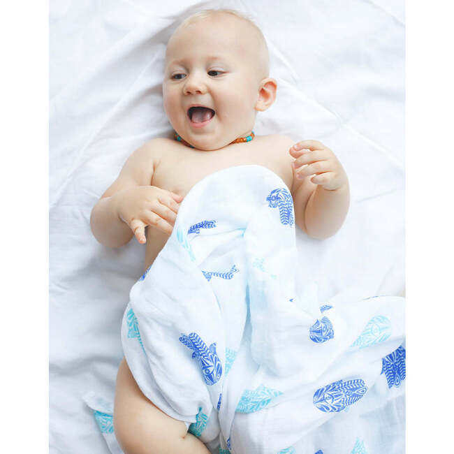 Organic Cotton Muslin Swaddle, Hamsa