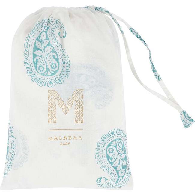 Block-Printed Cotton Fitted Crib Sheet, Teal Paisley - Crib Sheets - 3