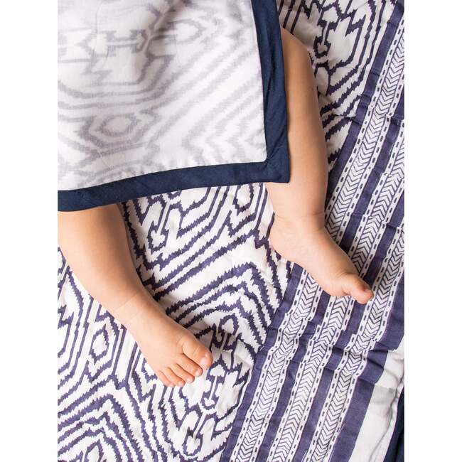 Block-Printed Cotton Crib Quilt, Southside Blue - Quilts - 4