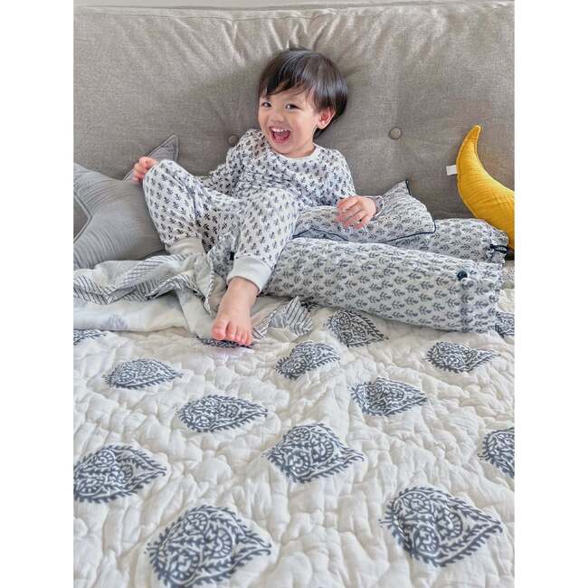 Block-Printed Cotton Crib Quilt, Fort