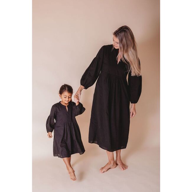 Brush-Stroked Bohemian Dress, Black