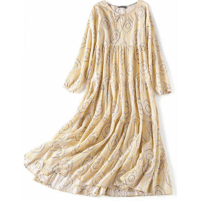 Block-Printed Women's Bohemian Dress, Yellow