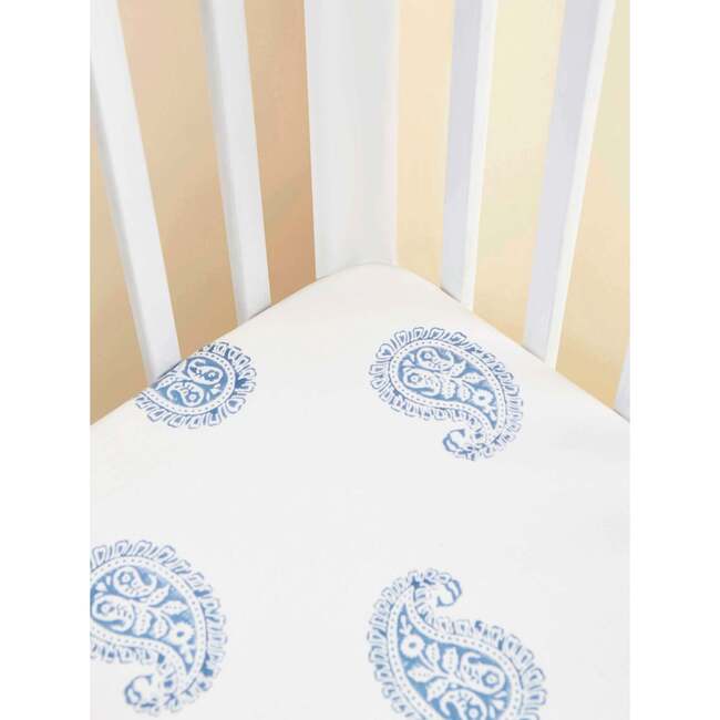 Block-Printed Cotton Fitted Crib Sheet, Fort