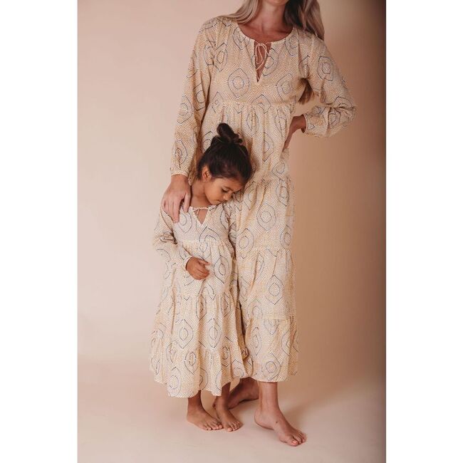 Block-Printed Women's Bohemian Dress, Yellow