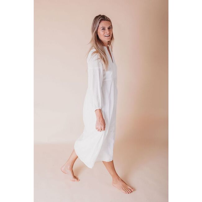 Brush-Stroked Women's Bohemian Dress, White - Dresses - 3