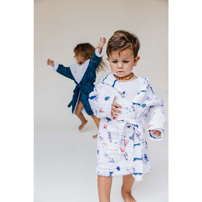 Certified Organic Muslin Reversible Bath Robe, Under The Sea - Bathrobes - 3