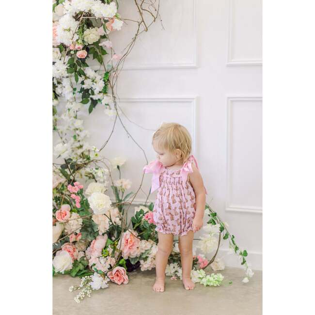 Pink Chocolate Bunny Smocked Bubble - Rompers - 3