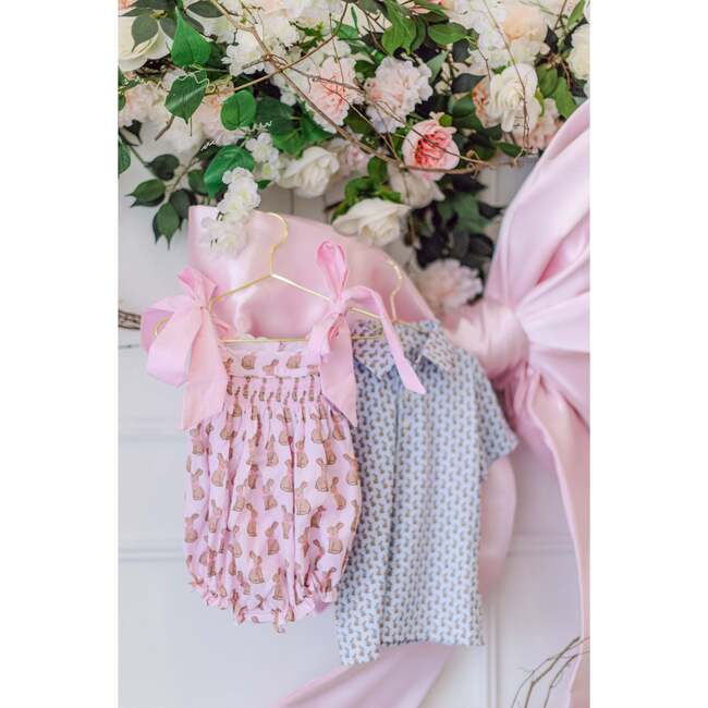 Pink Chocolate Bunny Smocked Bubble - Rompers - 4