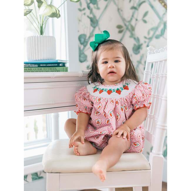 Checkered Strawberry Smocked Bubble - Rompers - 3