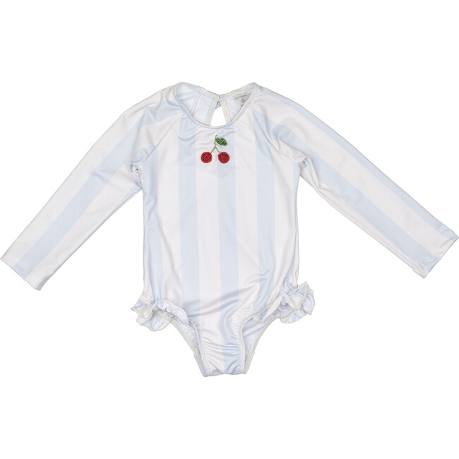 L/S Cherry Swimsuit, Blue Stripe