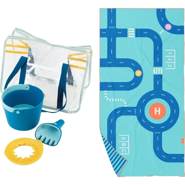 Quut Beach Bag, Toys, + Road Play Towel Set, Ocean