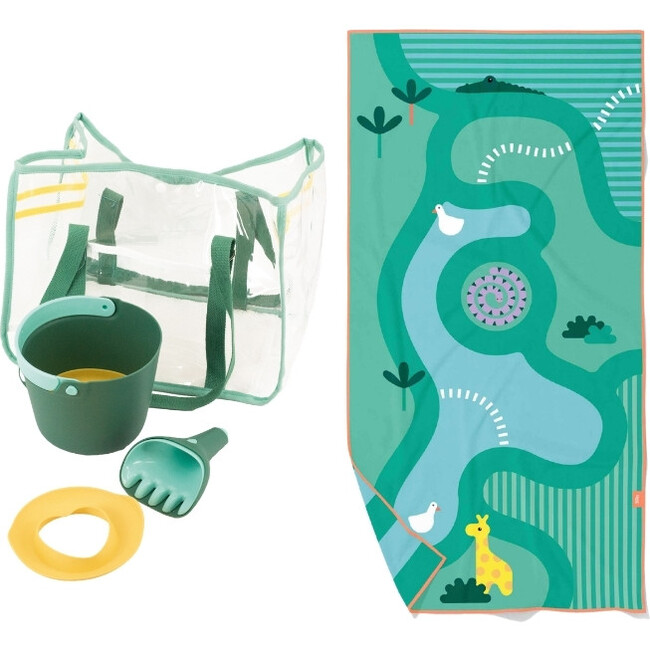 Quut Beach Bag, Toys + Safari Play Towel Set, Garden Green