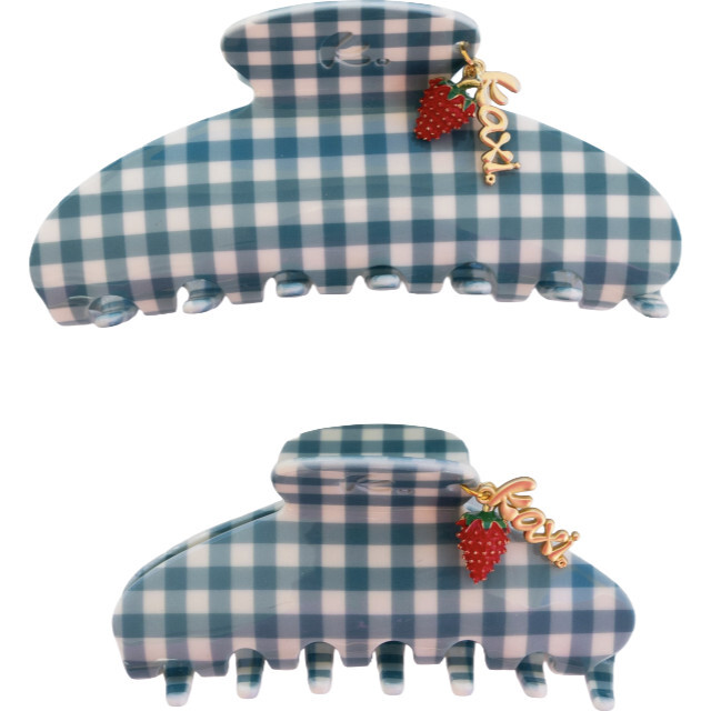 Kaxi Blue Gingham Strawberry Charm Claw