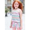 Multi Color Striped Bandeau Romper with Glittery Pink Bow - Jumpsuits - 2